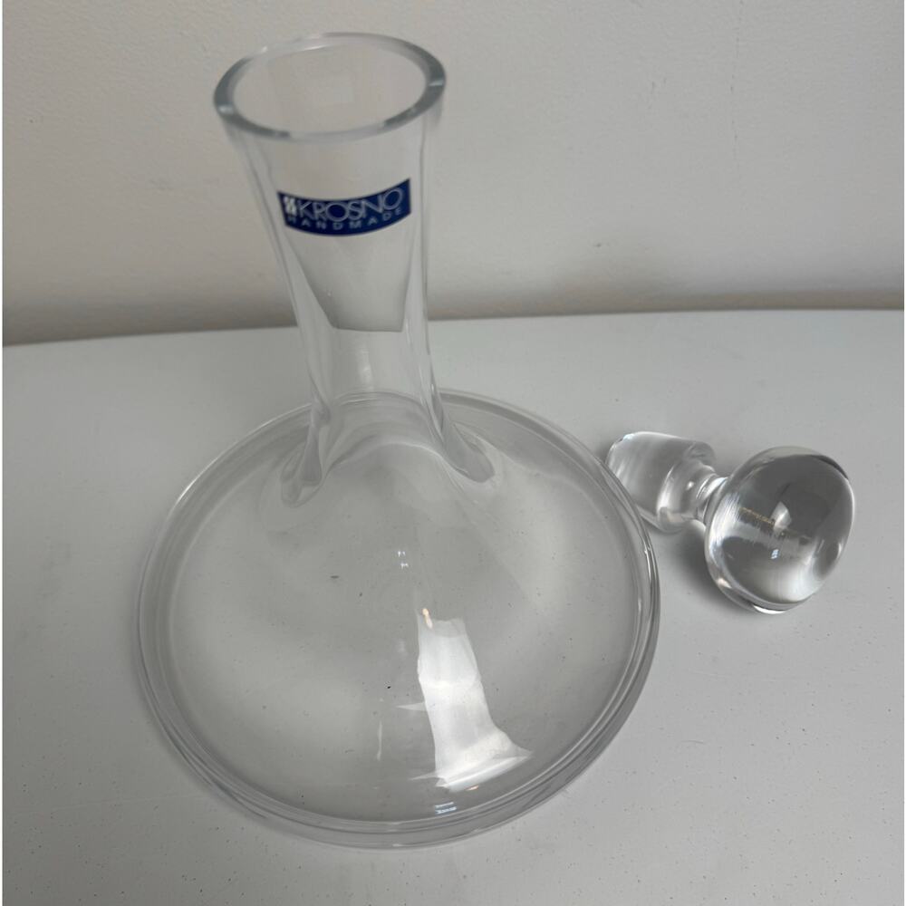 Krosno Poland 11” Crystal Glass Decanter Bottle w/ Stopper- Heavy! Wine Aerator - Picture 11 of 11